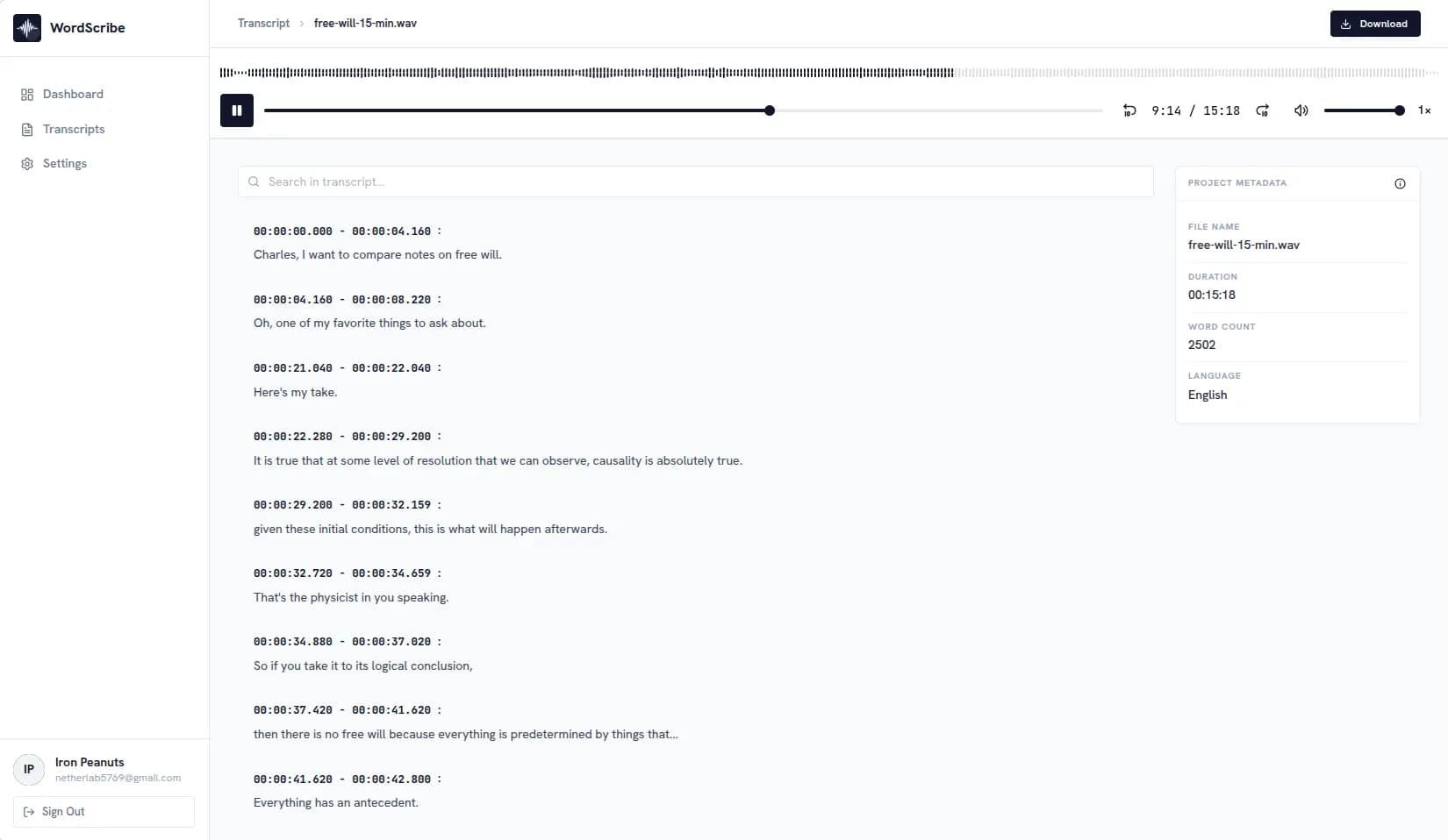 Transcription Dashboard Preview